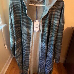 NWT Tempo Paris Zebra Lightweight Duster Topper Cardigan Hoodie Made in Italy L